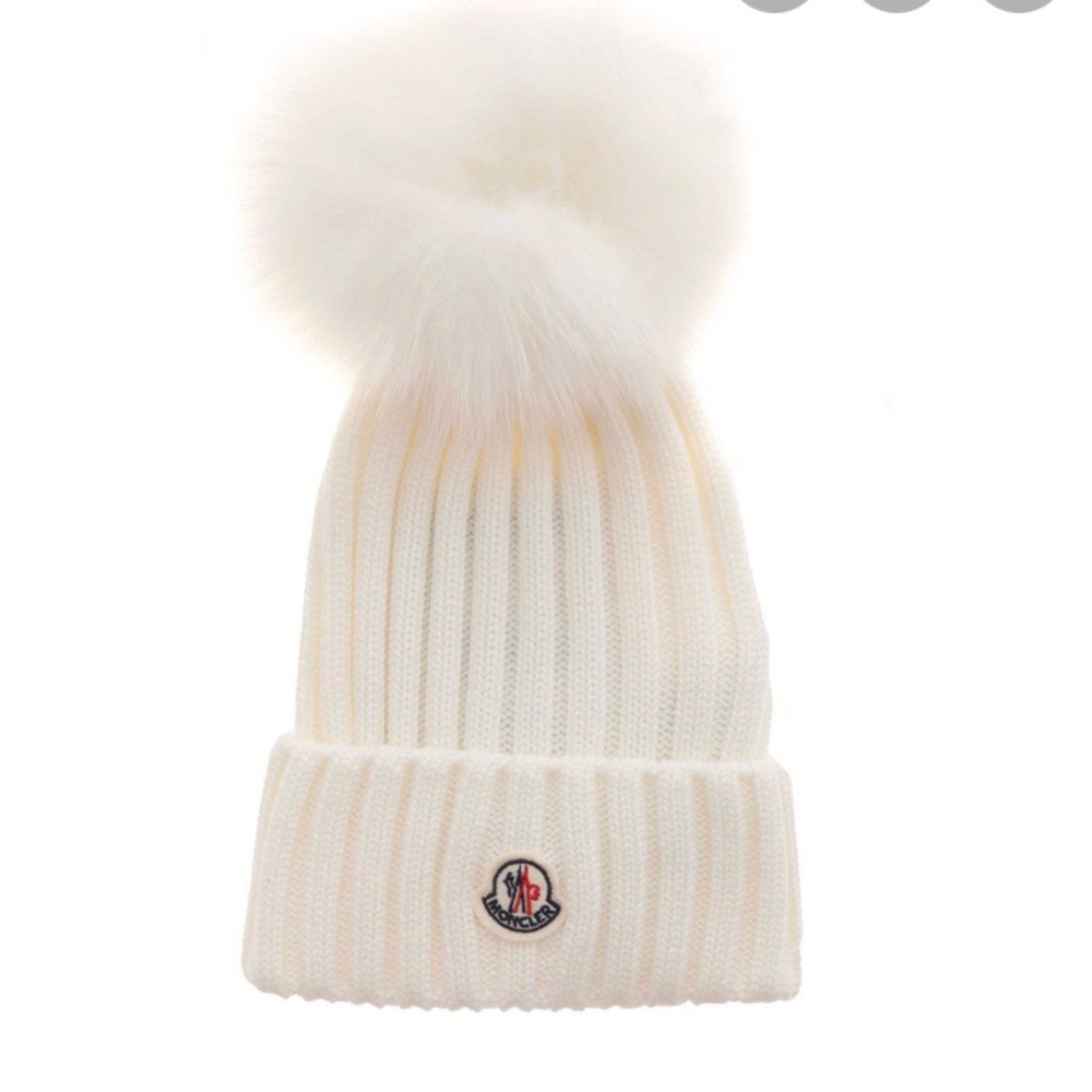 MONCLER White Berretto Fur Pom Pom Hat